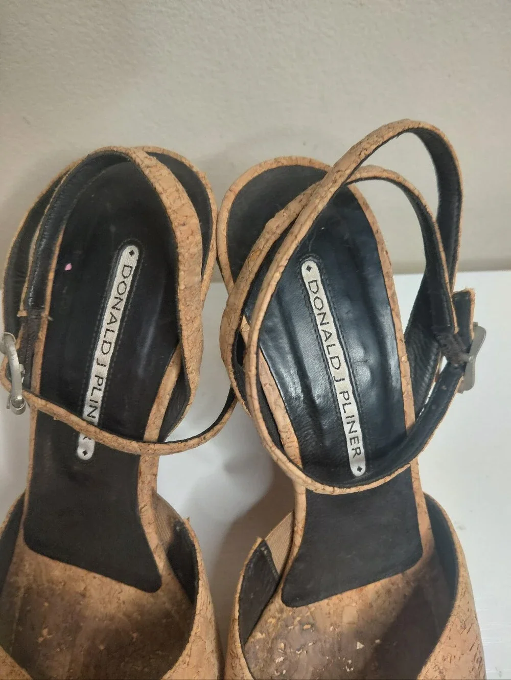 Donald J. Pliner Cork Wedge Sandals Natural Tan Ankle Strap Size 8.5